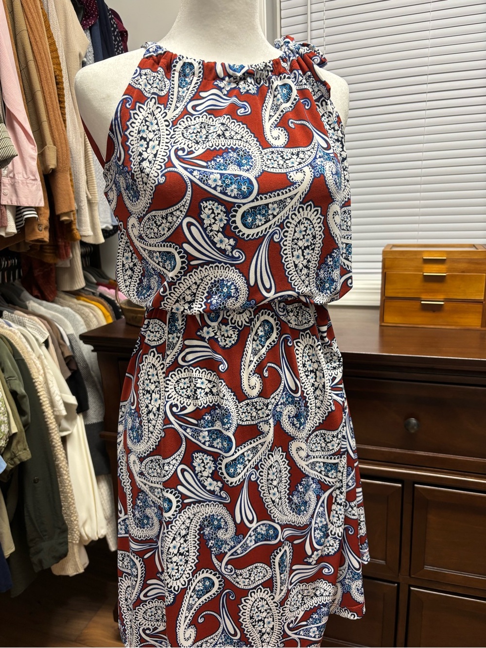 Banana Republic Rust Red Paisley Halter Midi Dress